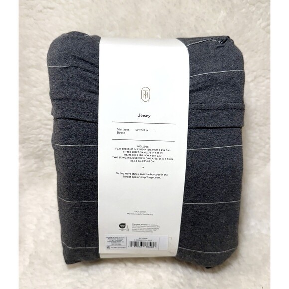 Full Cotton Jersey Sheet Set - Dark Gray Striped - Threshold - Picture 6 of 6